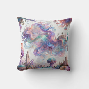 Aesthetic Pastel Fantasy City Ethereal Swirl Art Cushion
