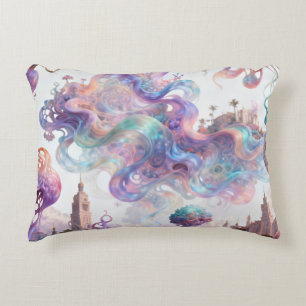 Aesthetic Pastel Fantasy City Ethereal Swirl Art Decorative Cushion