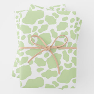 Aesthetic Pastel Green Cow Print Pattern Wrapping Paper Sheet