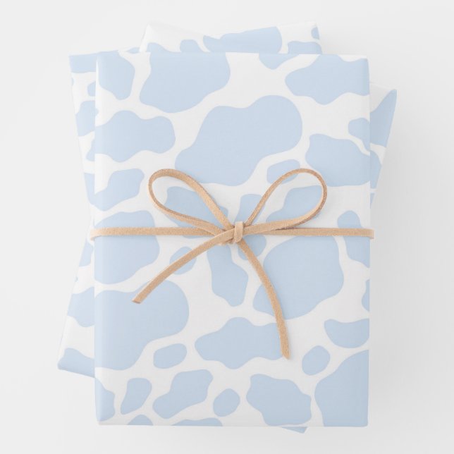 Aesthetic Pastel Light Blue Cow Wrapping Paper Sheet (In situ)