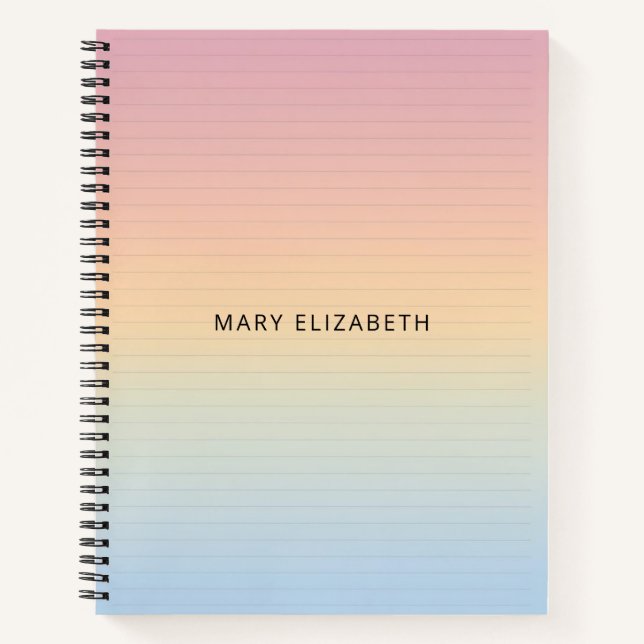 Aesthetic Pastel Ombre Lines Personalized Notebook (Front)