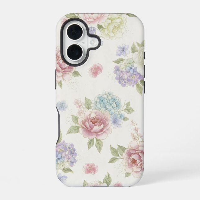 Aesthetic Pastel Peony iPhone 16 Case (Back)