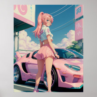 Aesthetic Pastel Pink Anime Girl Drifter Poster