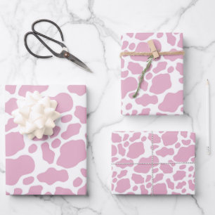 Aesthetic Pastel Pink Cow Print Pattern Wrapping Paper Sheet