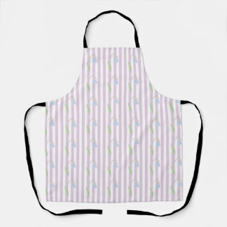 Aesthetic Pastel Pink Striped Pattern with Flowers Apron