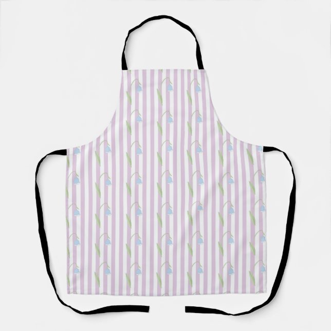 Aesthetic Pastel Pink Striped Pattern with Flowers Apron (Front)