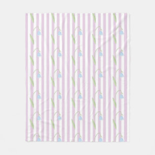 Aesthetic Pastel Pink Striped Pattern with Flowers Fleece Blanket