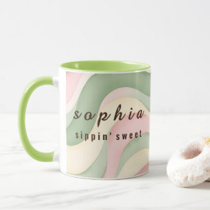 Aesthetic Pastel Wavy Custom Mug - Sage Green