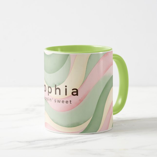 Aesthetic Pastel Wavy Custom Mug - Sage Green (Front Right)
