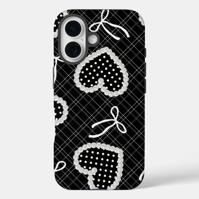 Aesthetic Pearl Framed Polka Dot Heart & White Bow Case-Mate iPhone Case (Back)