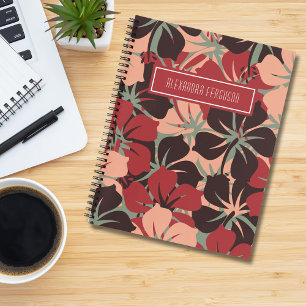 Aesthetic Personalised Red & Black Floral Pattern Notebook