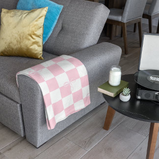 Aesthetic Pink and White Chequered with Ribbons Sherpa Blanket