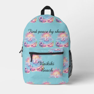 Aesthetic Pink Beach Sailboat Watercolor Sunset Printed Backpack