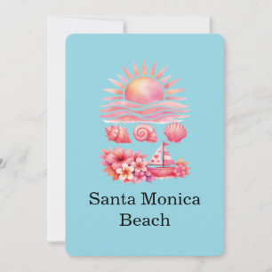 Aesthetic Pink Beach Sunset Watercolor Invitation
