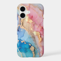 Aesthetic Pink Blue Gold Marble Abstract Art 