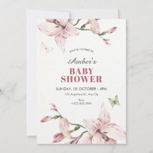 Aesthetic pink flower bloom baby shower invitation