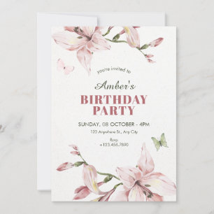 Aesthetic pink flower bloom birthday invitation
