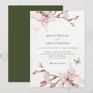 Aesthetic pink flower bloom wedding invitation