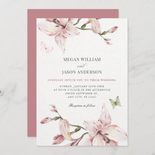Aesthetic pink flower bloom wedding  invitation