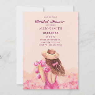 Aesthetic Pink flower bouquet girl bridal shower Invitation