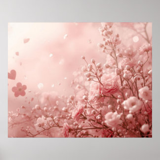 Aesthetic Pink Flowers on a Valentine's Day Wall Poster