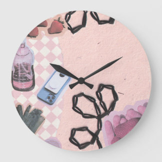 Aesthetic-Pink Retro Abstract Design Large Clock