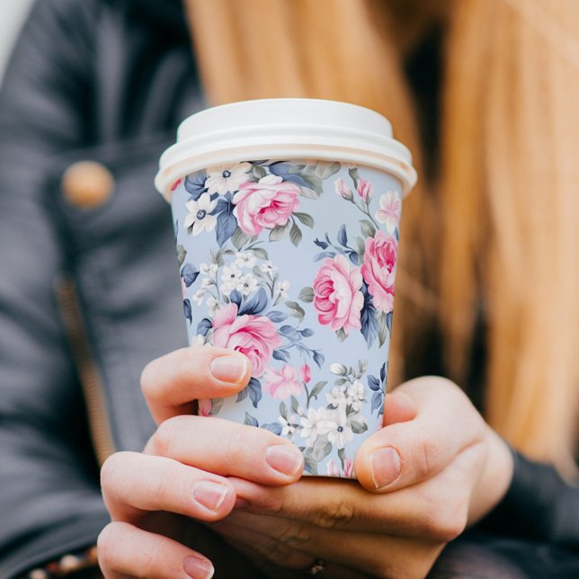 Aesthetic Pink Roses Floral Pattern Paper Cups (Creator Uploaded)