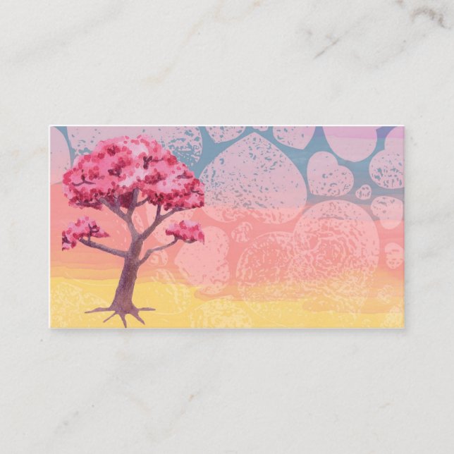 Aesthetic Pink Sakura Tree Template Business Card (Front)