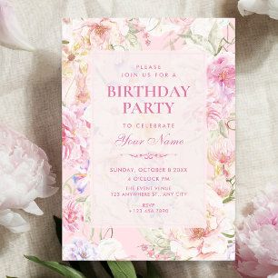 Aesthetic pink soft floral birthday invitation