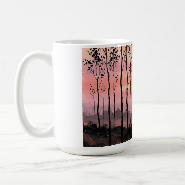 Aesthetic Pink Sunset Coffee Mug – Nature Inspired (Left)