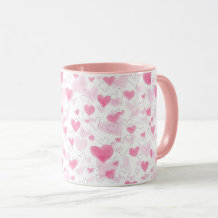 Aesthetic Pink Watercolor Hearts Two-Tone Coffee M Mug