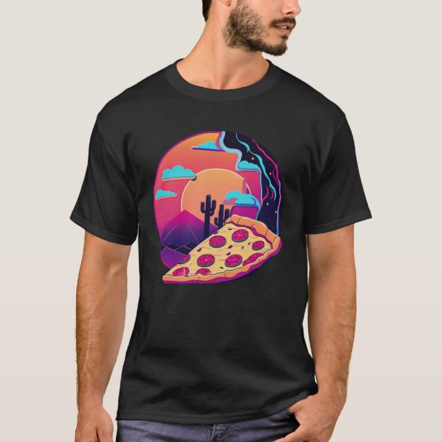 Aesthetic Pizza Party with 80s Retrowave T-Shirt (Front)
