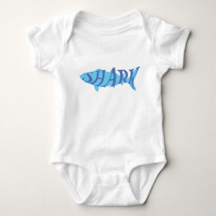 Aesthetic Playful Nautical Shark Splash Typography Baby Bodysuit