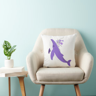 Aesthetic Purple Whale and Lilies 16x16 Square  Cushion