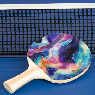 Aesthetic rainbow glitter agate pattern monogram ping pong paddle