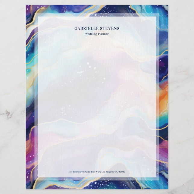 Aesthetic rainbow glitter agate texture custom letterhead (Front)