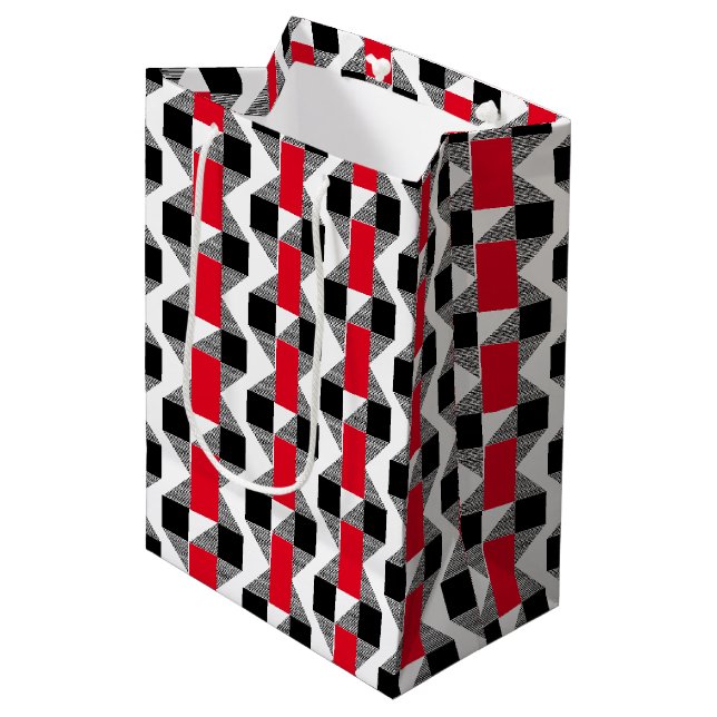 aesthetic red and black classic geometric medium gift bag (Front Angled)