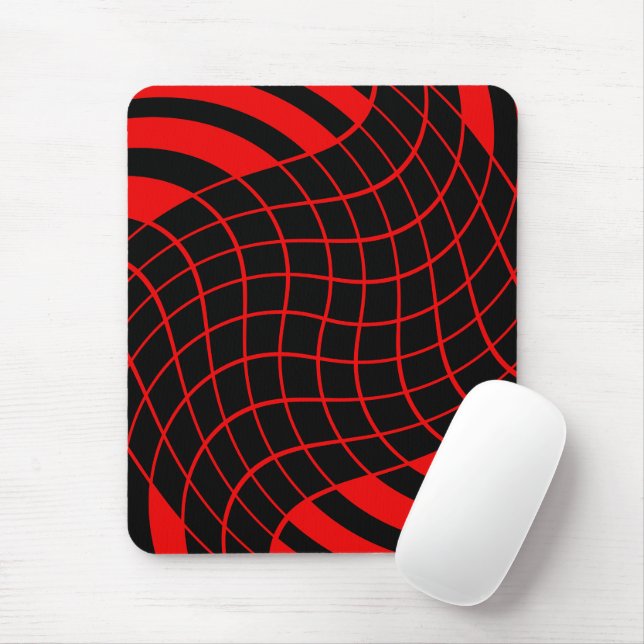 Aesthetic Red And black Grid Pattern Mouse Mat (With Mouse)
