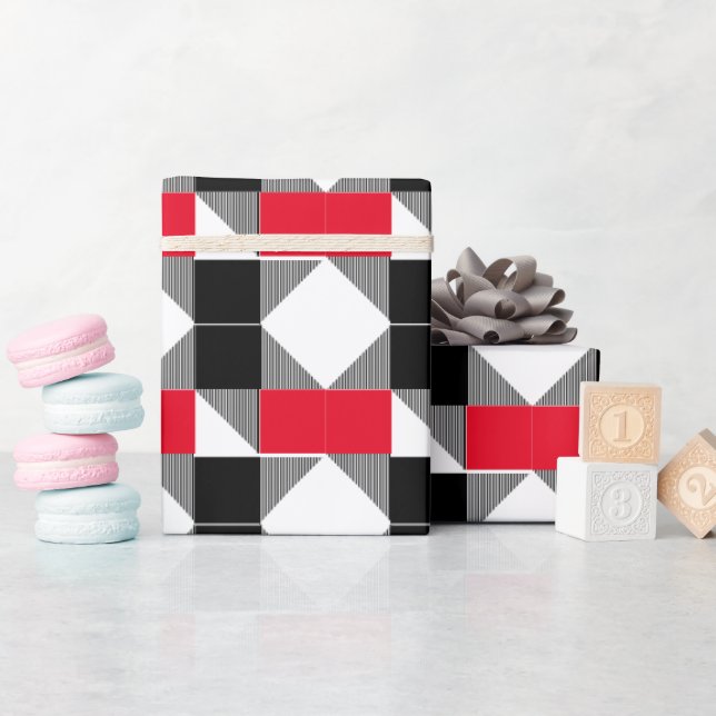 aesthetic red and black modern geometric pattern wrapping paper (Baby Shower)
