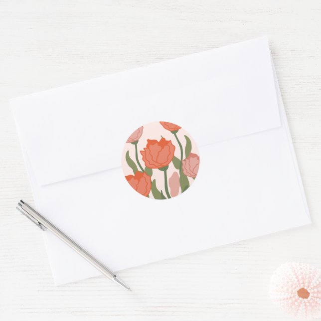 Aesthetic Red and Pink Rose Round Sticker (Envelope)