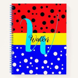 Aesthetic Red & Blue Colour - Name Monogrammed Notebook
