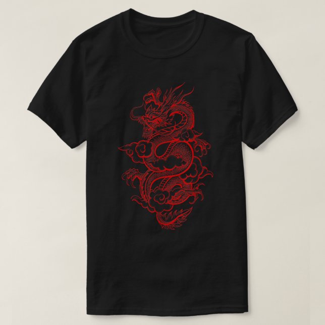 Aesthetic Red Chinese Dragon Grunge Egirl Teen Gir T-Shirt (Design Front)
