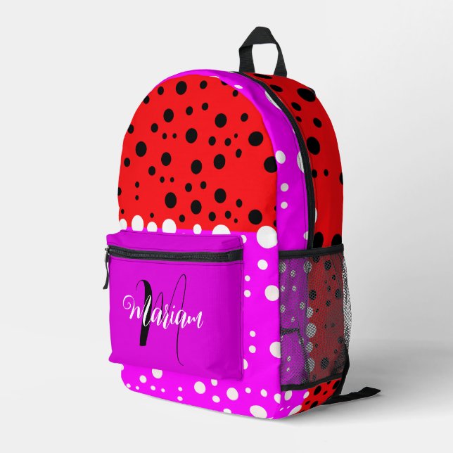 Aesthetic Red & Pink Colour - Pretty Name Monogram Printed Backpack (Back Corner Right)