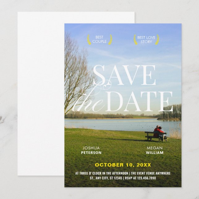 Aesthetic romance movie poster photo save the date (Front/Back)