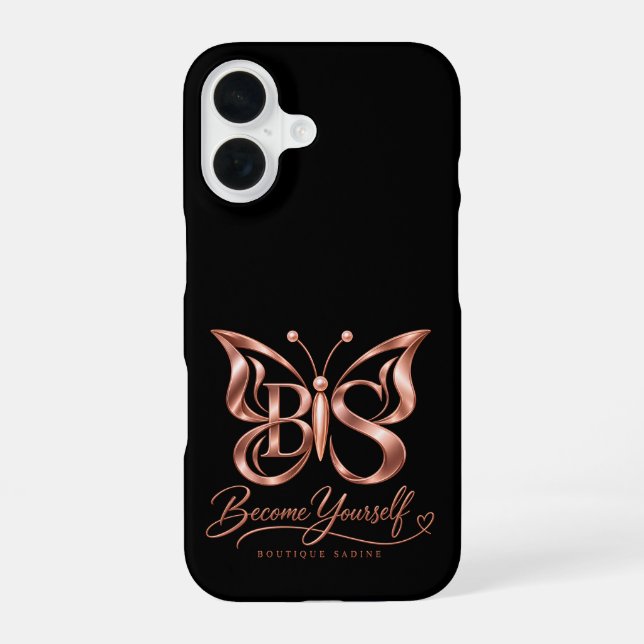 Aesthetic Rose Gold Butterfly Black iPhone 16 Case (Back)