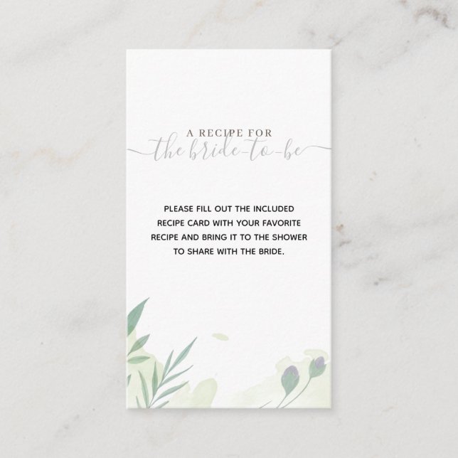 Aesthetic Rustic Floral Bridal Shower Recipe Enclosure Card (Front)