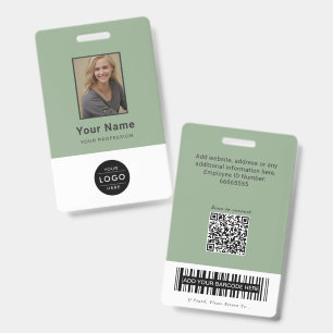 Aesthetic Sage Green QR Code Office ID Barcode Badge