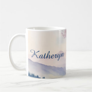 Aesthetic Scenery Lavender Tree Mountain Blue Tone Coffee Mug