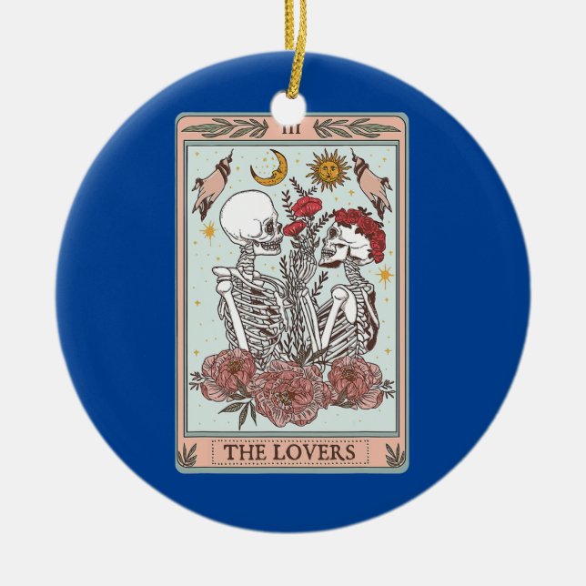 Aesthetic Skeleton The Lovers Tarot Card Reading Ceramic Tree Decoration (Front)