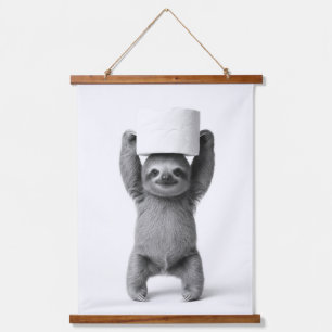 Aesthetic Smiling Sloth Lifts Toilet Paper Roll Hanging Tapestry